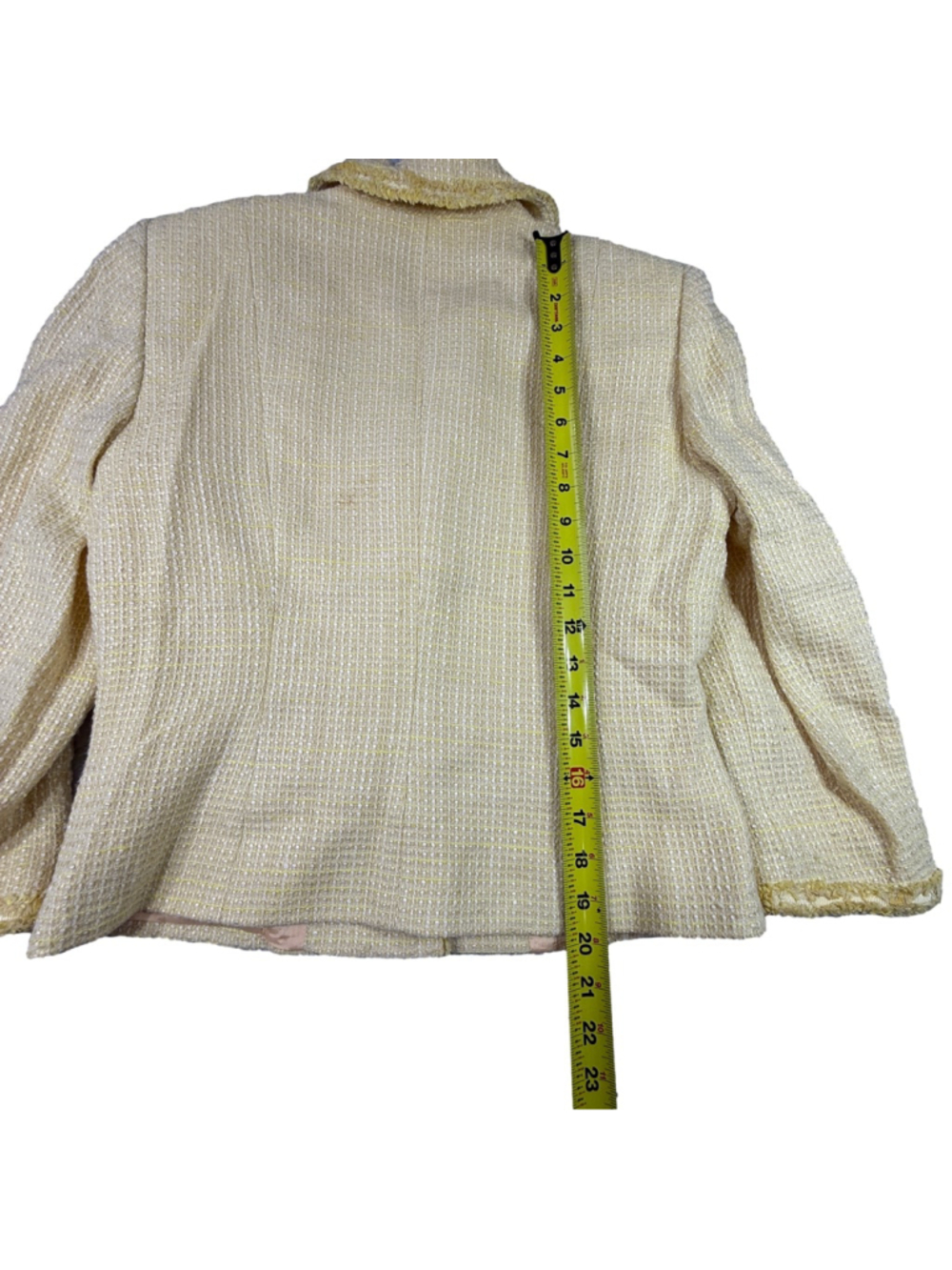 Tahari Arthur S Levine Yellow Tweed Skirt Suit Size 8 Fringe Trim 2 Piece - Picture 14 of 15